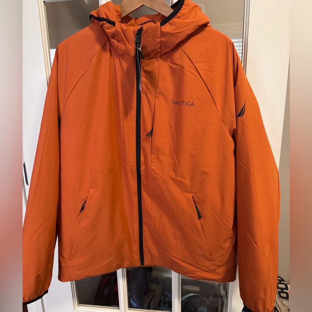 Nautica NWT lightweight water resistant rustic orange hooded jacket